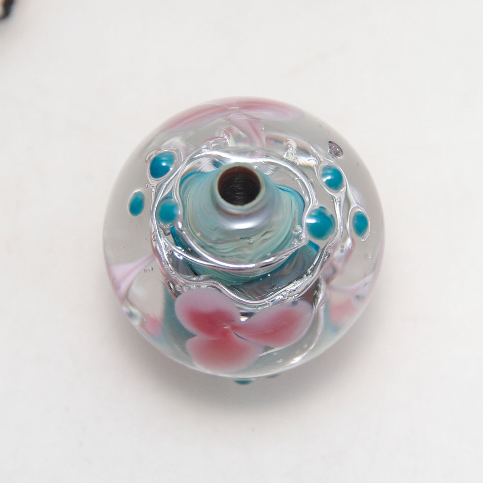 Thumbnail: Barb Wire Floral Round Lampwork Glass Bead