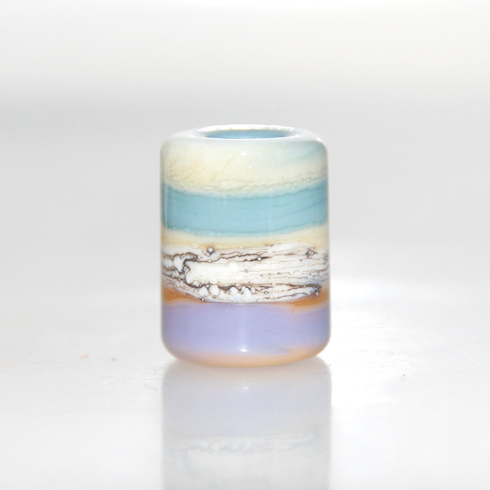 Organic Striped Duck Egg Caramel and Purple Glass Dreadlock Bead 5mm Hole