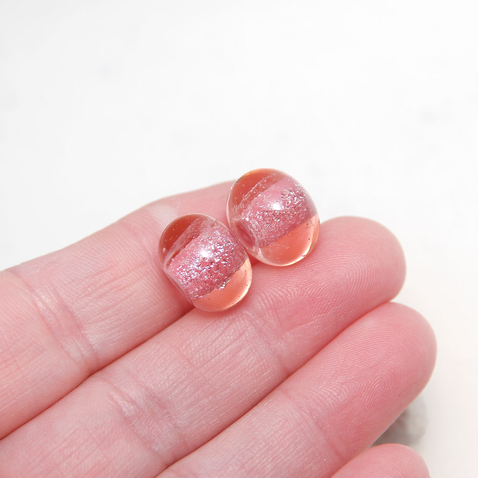 Thumbnail: Salmon Pink Shimmer Dichroic Lampwork Glass Bead Pair