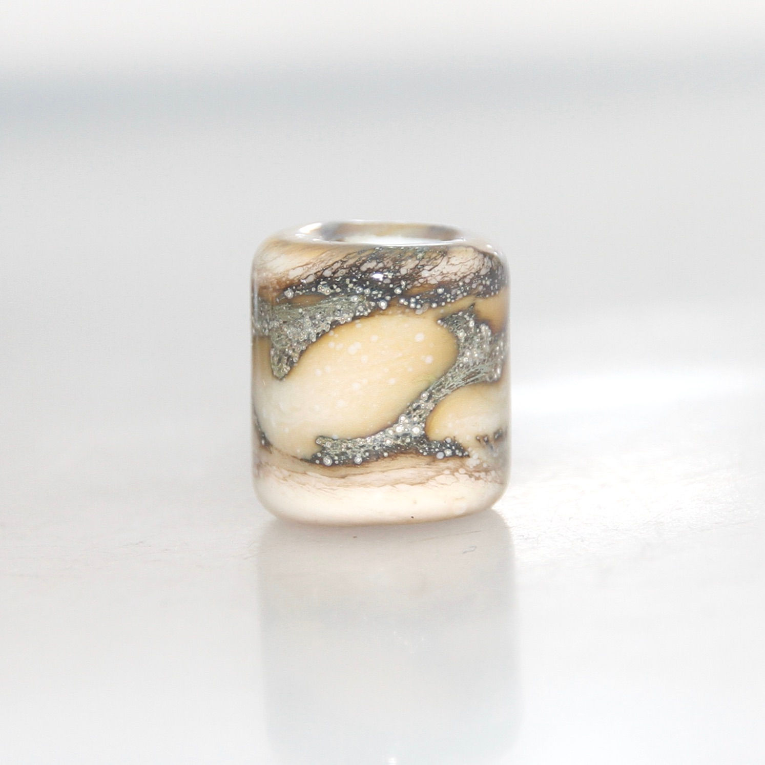 Little Ivory and Brown Organic Glass Dreadlock Bead 5mm Hole