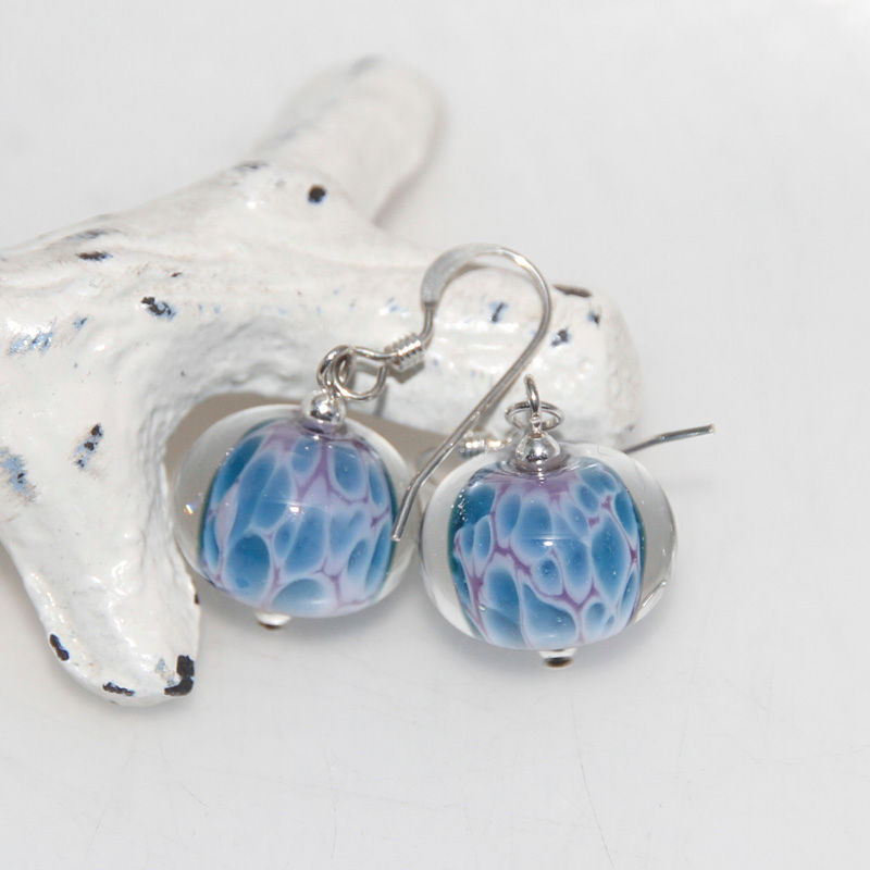 Purple and Blue Speckled Lampwork Glass Sterling Silver Earrings
