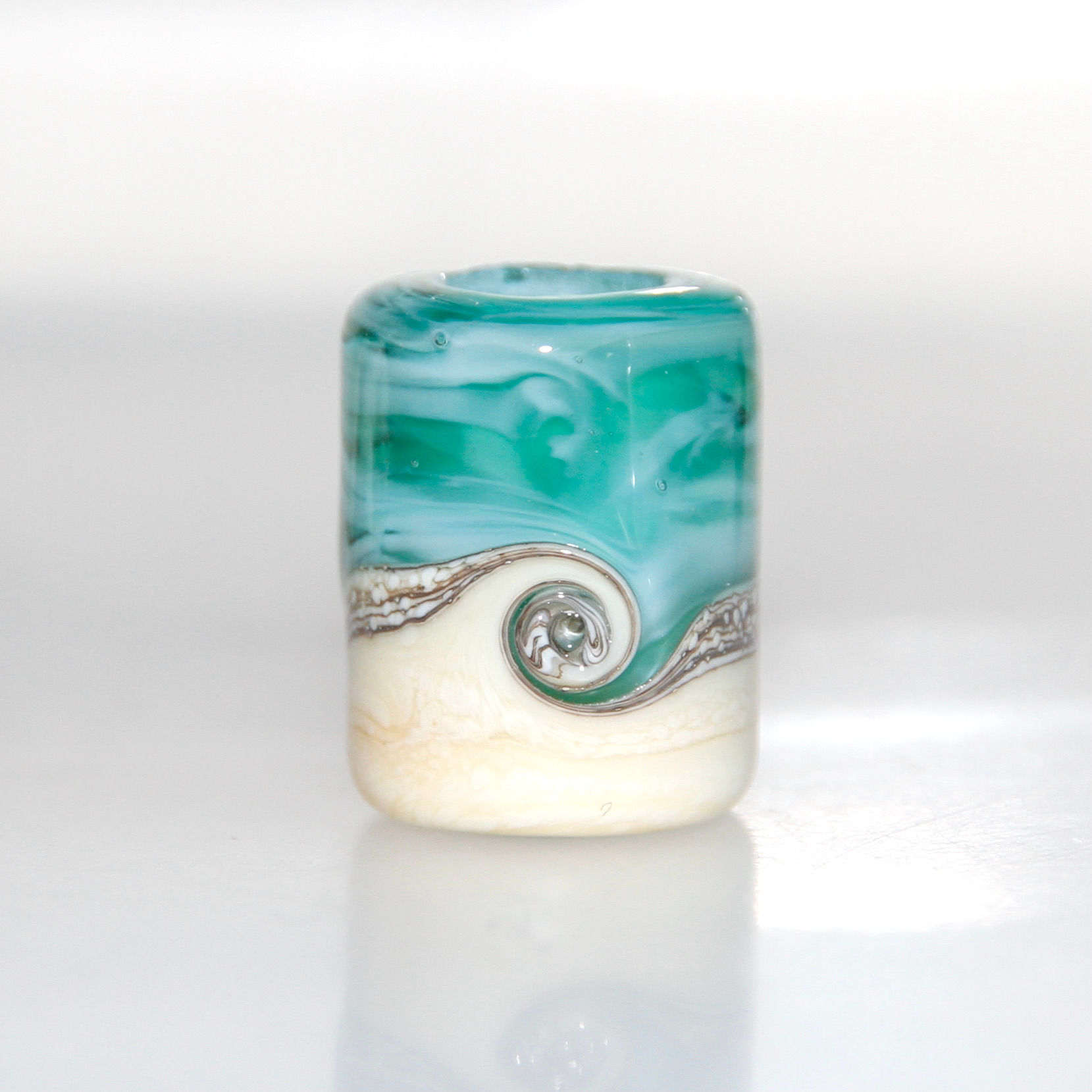 RESERVED Green Caribbean Beach Wave Glass Dreadlock Bead 7mm Hole