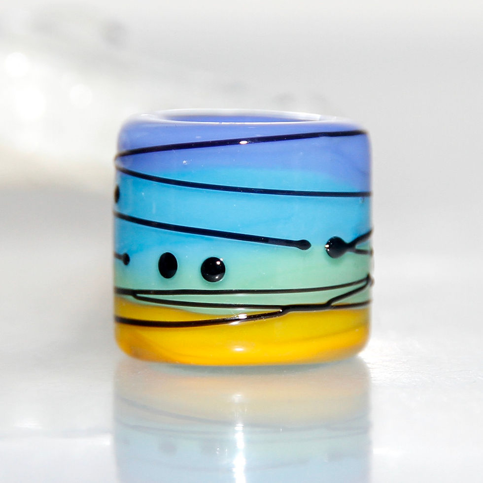 Blue to Yellow Striped with Black Glass Dreadlock Bead 8.5mm Hole