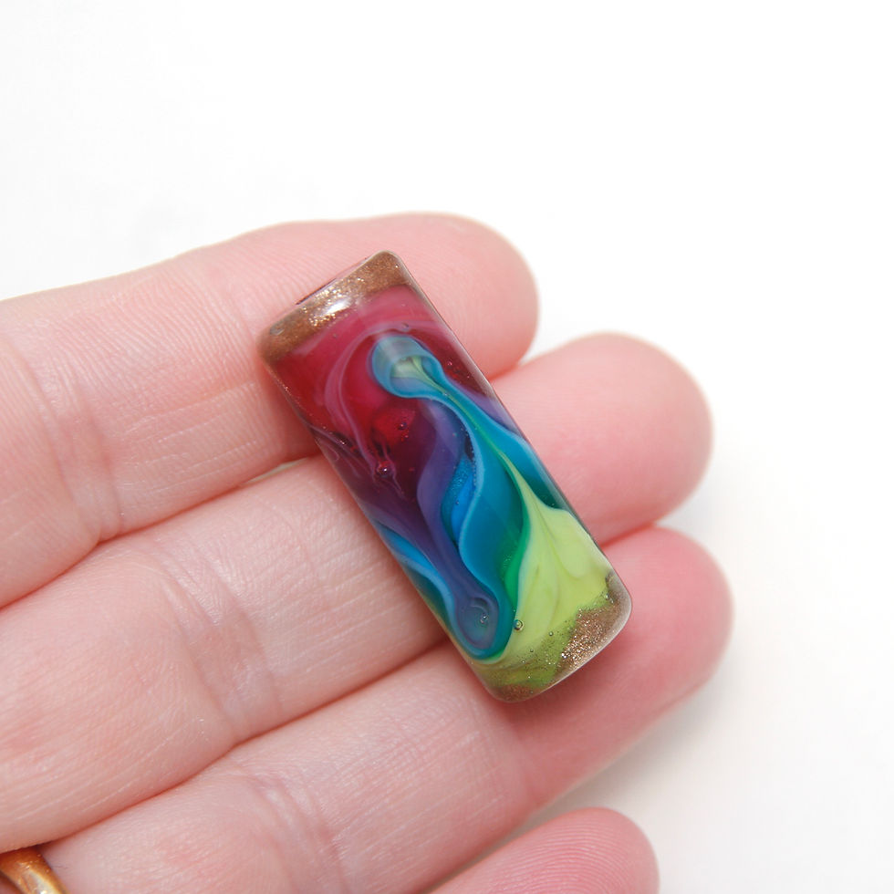 Thumbnail: Rich Rainbow Swirl with Goldstone Barrel Lampwork Glass Bead