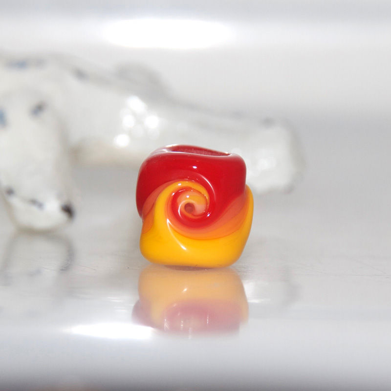 Thumbnail: Red Orange Yellow Swirl Dread Bead 5.5mm Hole