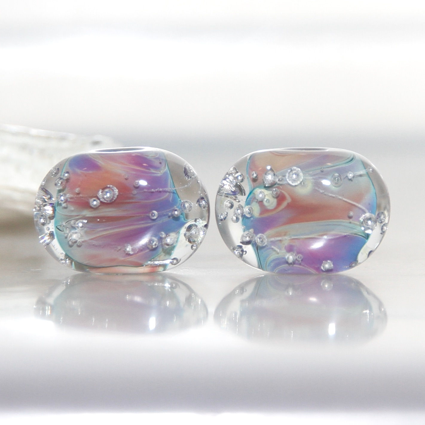 Cosmic Space Nebula Rainbow Glass Bead Pair