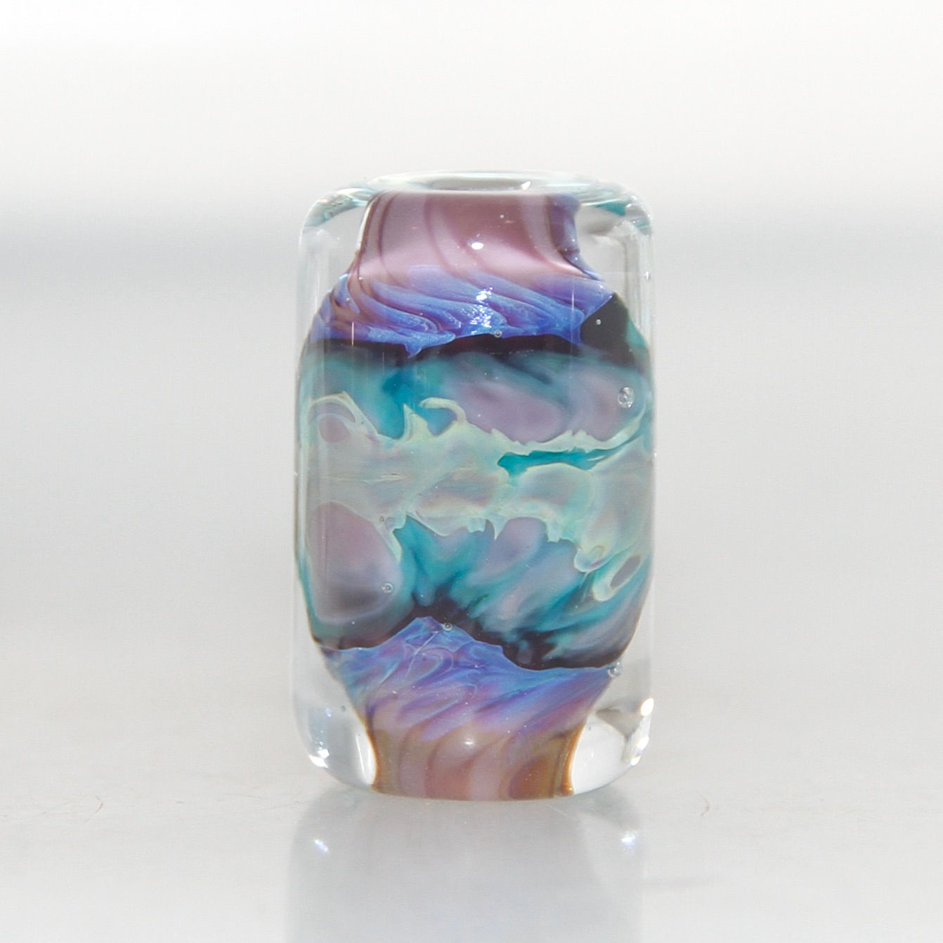 Oil Slick Purple and Teal Barrel Lampwork Glass Bead