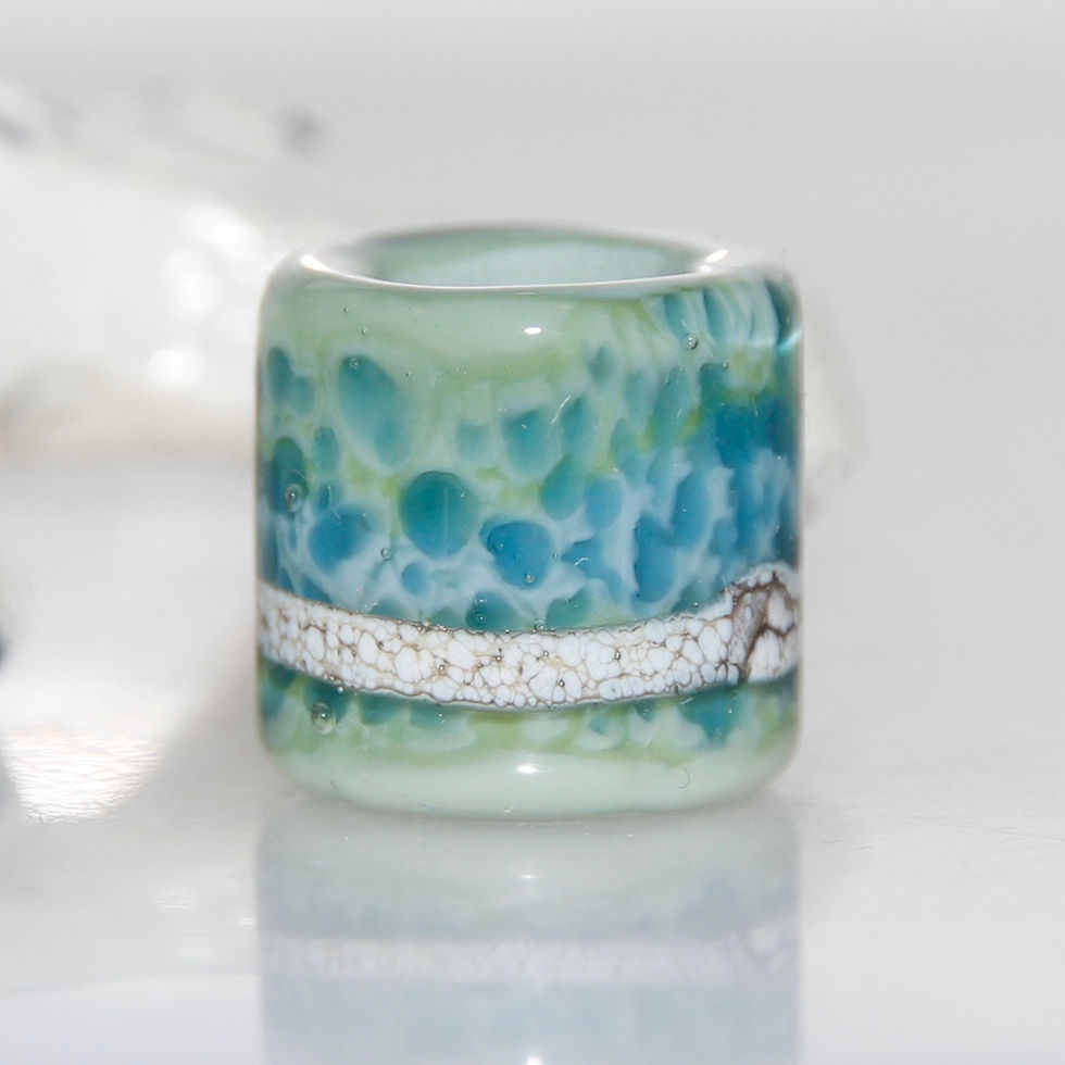 Thumbnail: Speckled Blue on Sage Green Glass Dread Bead 9mm Hole