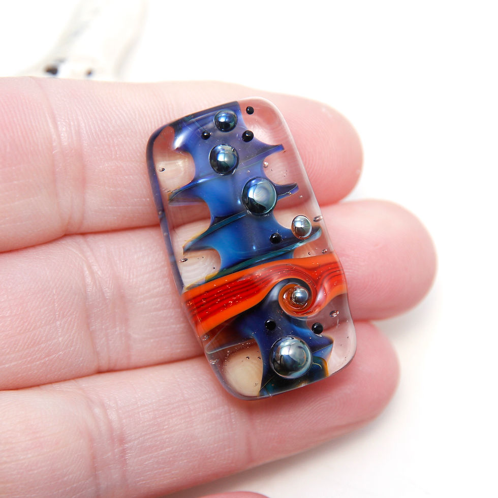 Thumbnail: Spinal Deep Blue with Red Swirl Lampwork Glass Bead