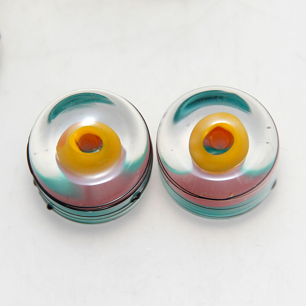 Thumbnail: Hawaiian Sunset Striped Lampwork Glass Bead Pair