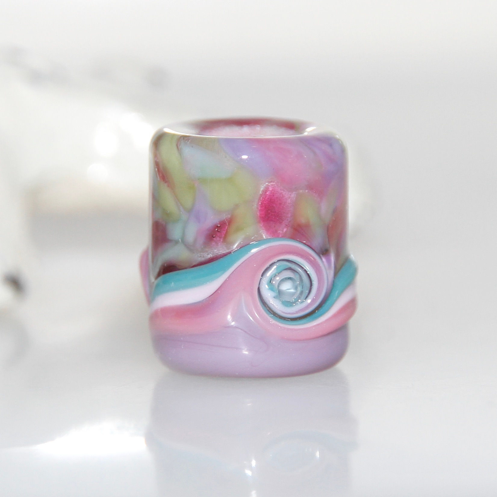 Purple Pink and Green Swirly Dread Bead 7mm Hole