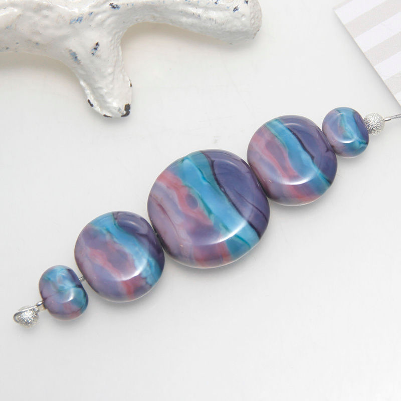 Thumbnail: Purple Aqua Pink Blend Lampwork Glass Bead Set