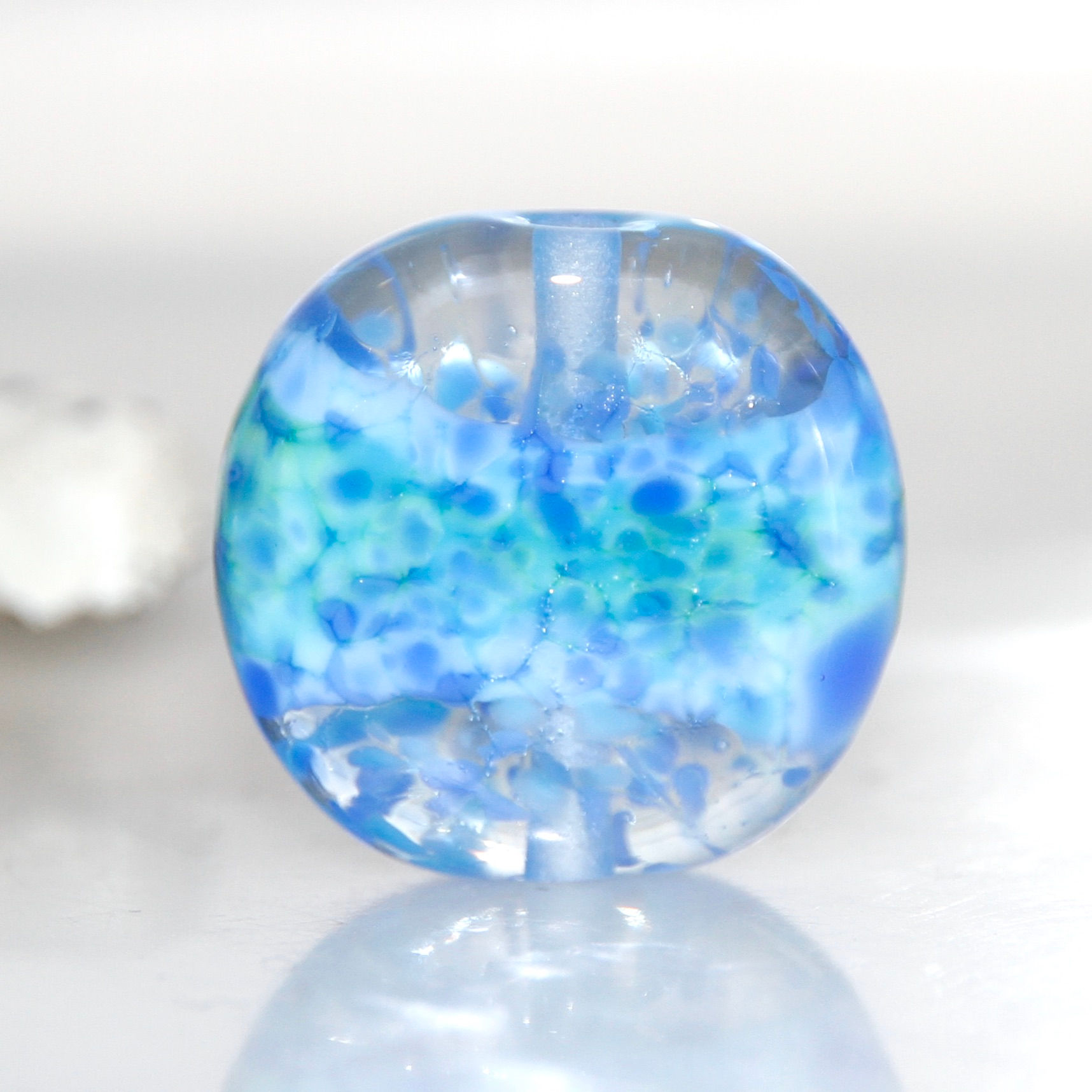 Winter Pond Speckle Flat Lampwork Glass Bead
