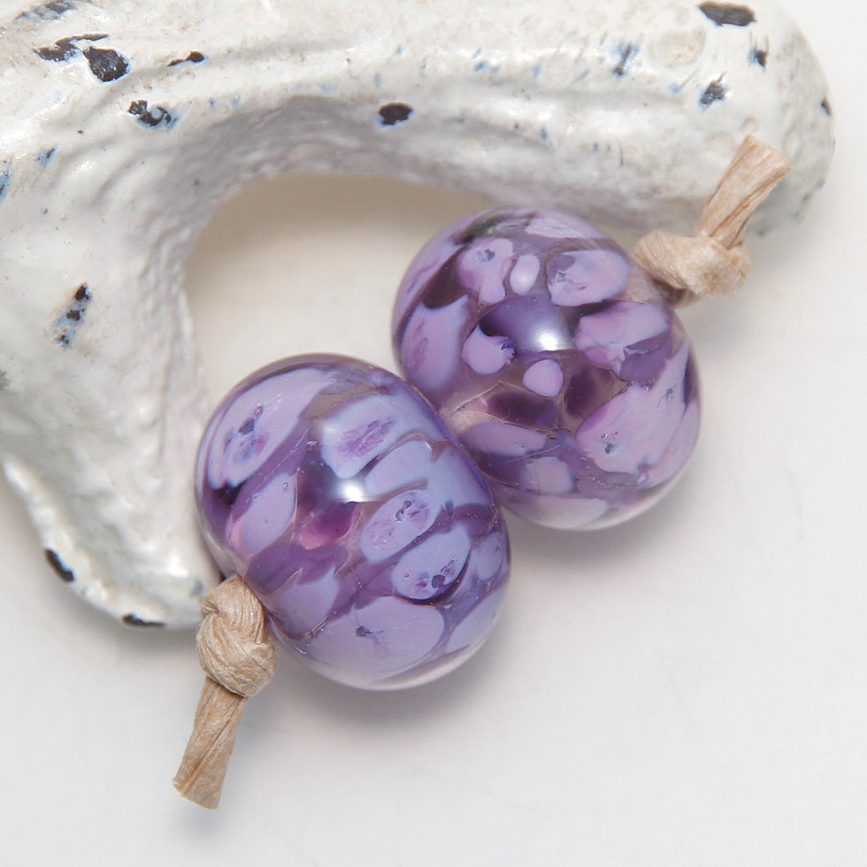 Patchy Purple Speckles Lampwork Glass Bead Pair