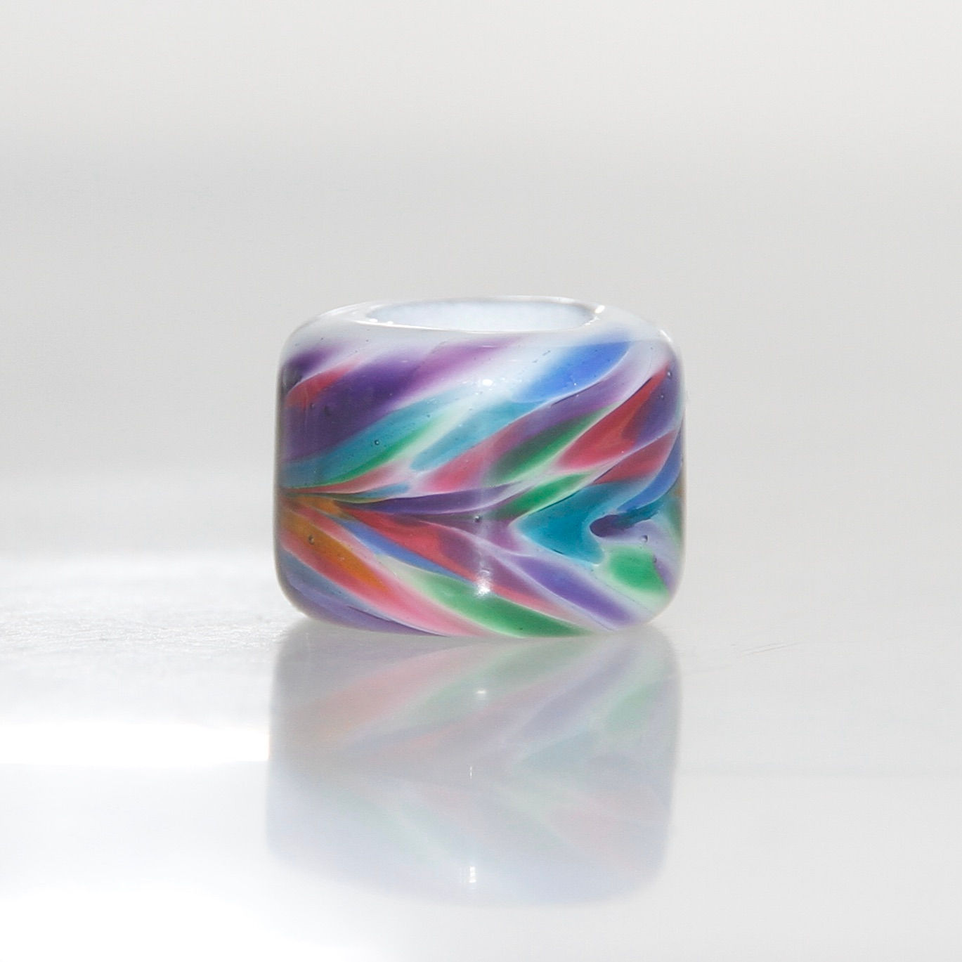 Feathered Rainbow on White Dreadlock Bead 7mm Hole