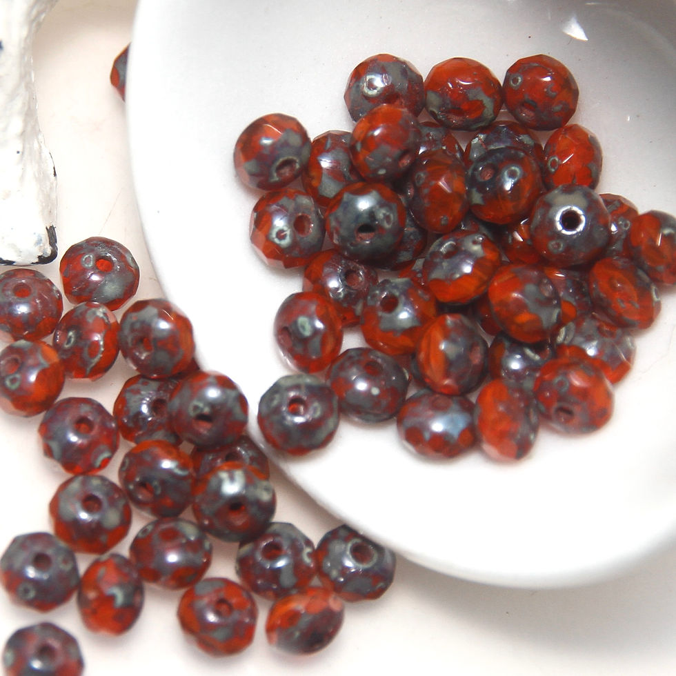 Thumbnail: 3x5mm Rondelle Ruby Red and Ladybug with a Picasso Finish x 15