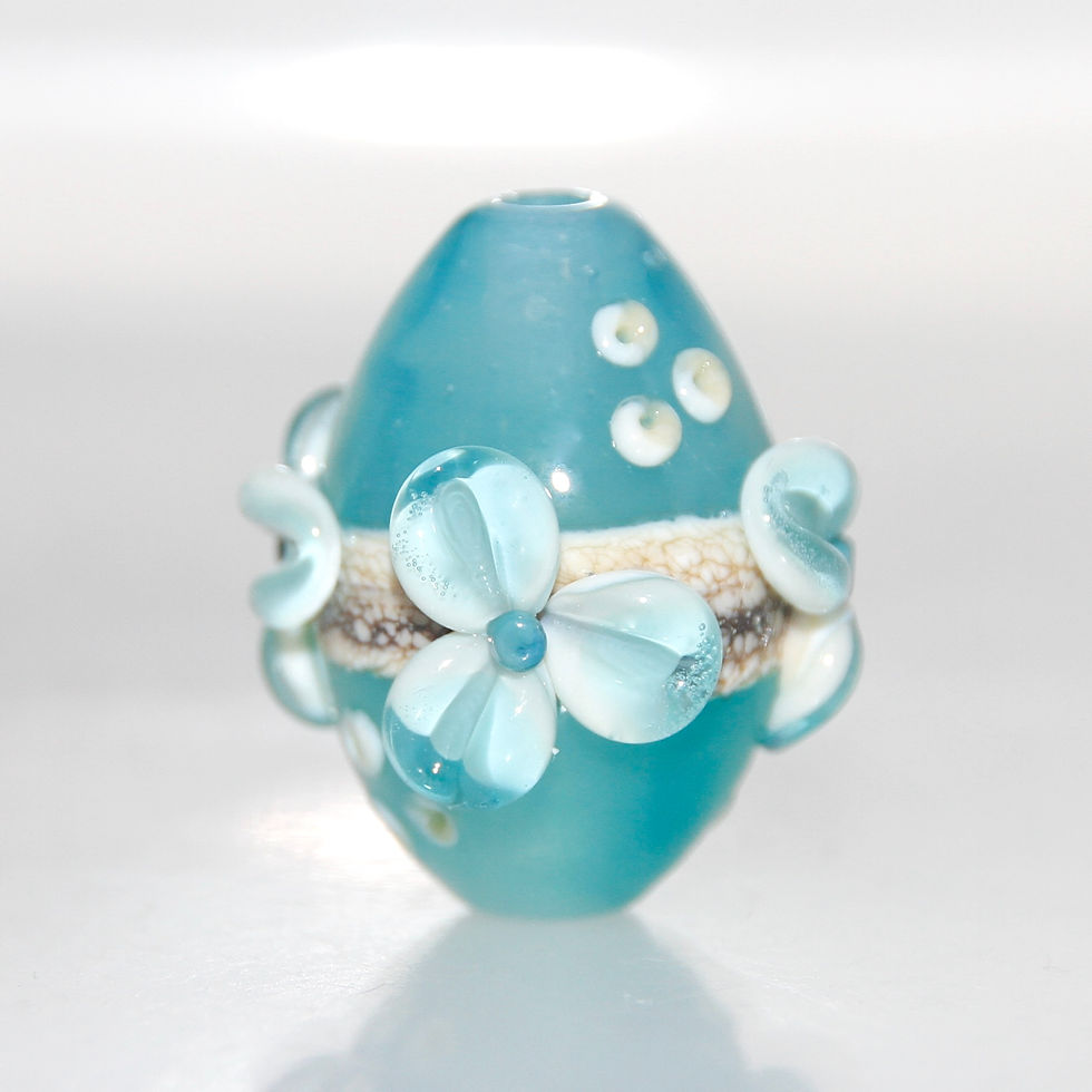 Milky Blue Beach Flowers Lampwork Glass Focal Bead