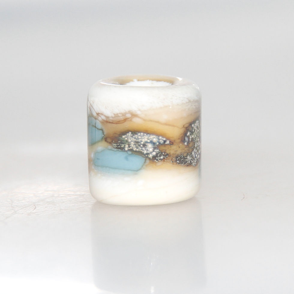 Thumbnail: Duck Egg and Silver Ivory Glass Dreadlock Bead 5mm Hole