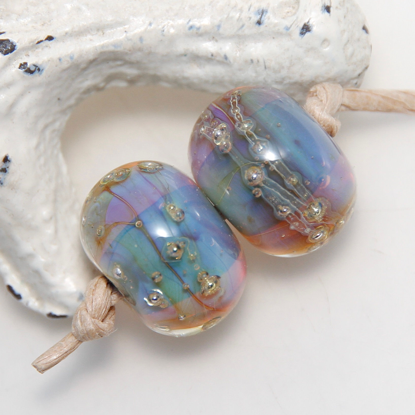 Lustre Silver Wired Lampwork Glass Bead Pair