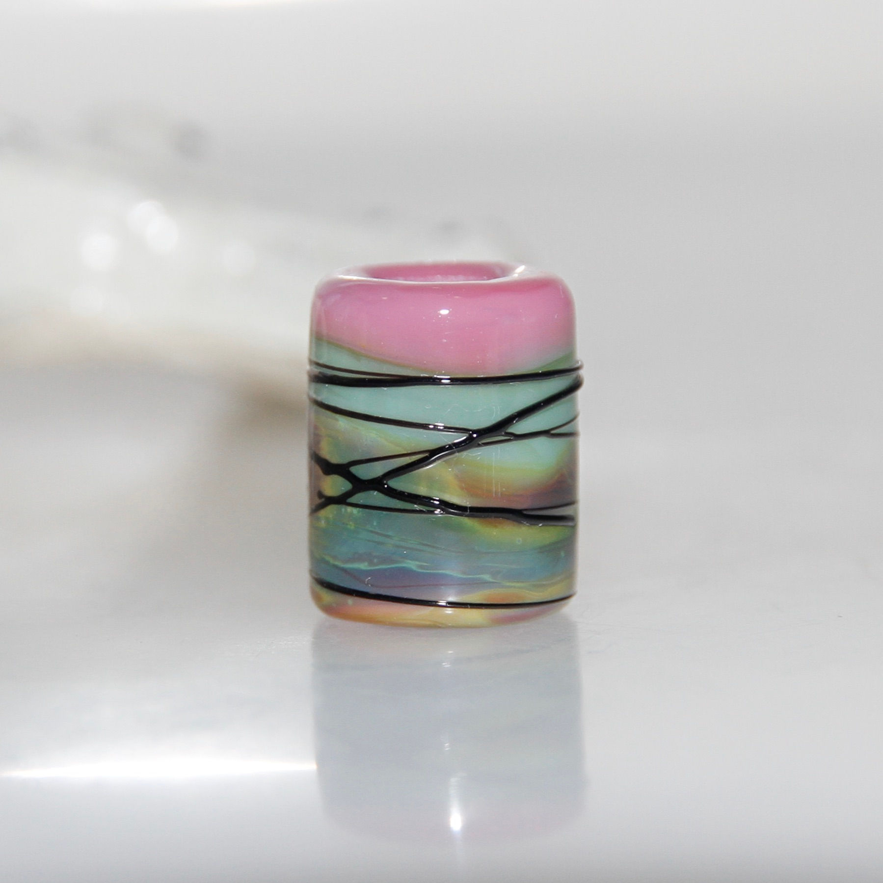 Pink Raku and Black Small Glass Dreadlock Bead 5.5mm Hole