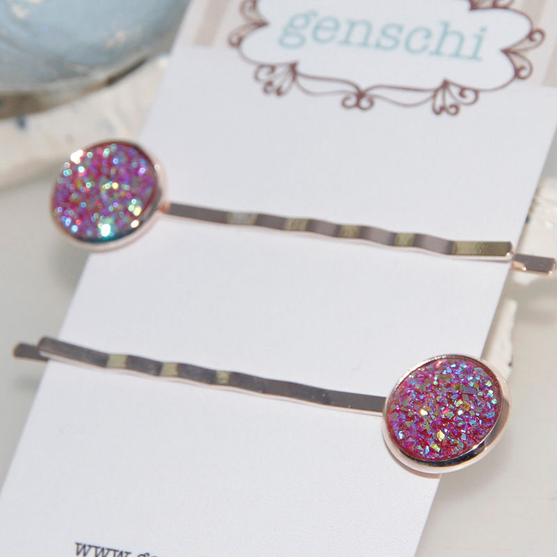 Fuchsia AB Rose Gold Bobby Pin Set