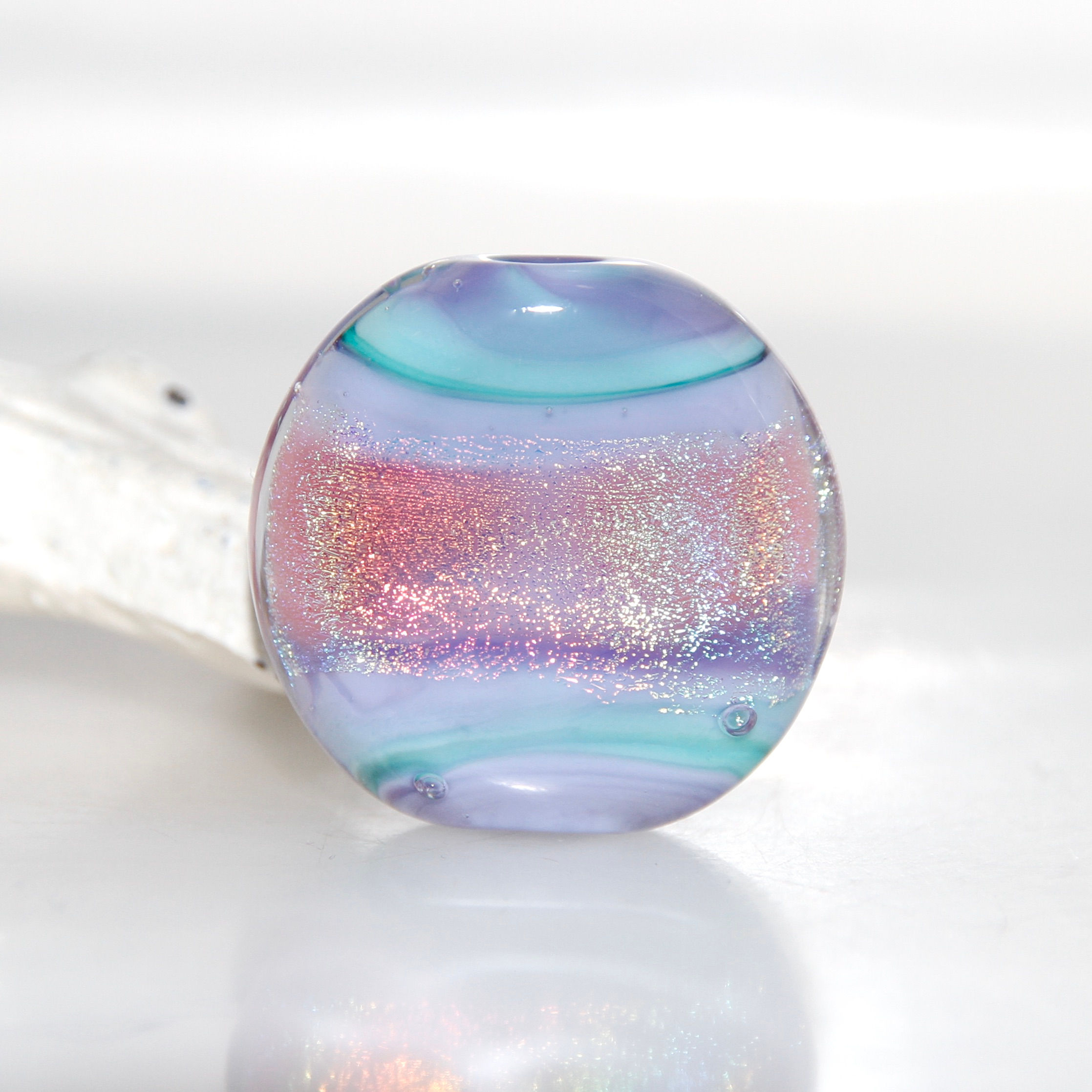 Pastel Purple Blue and Pink Dichroic Lampwork Glass Bead