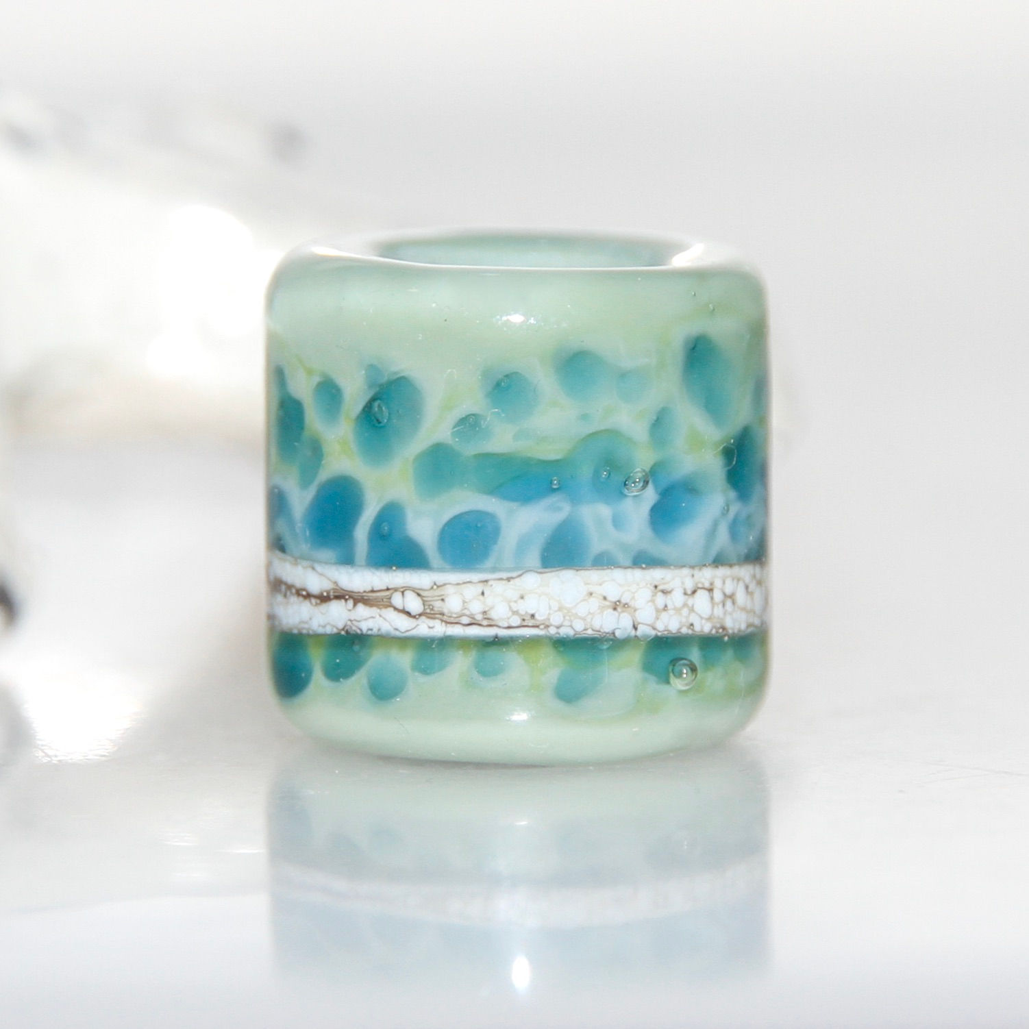 Speckled Blue on Sage Green Glass Dread Bead 9mm Hole