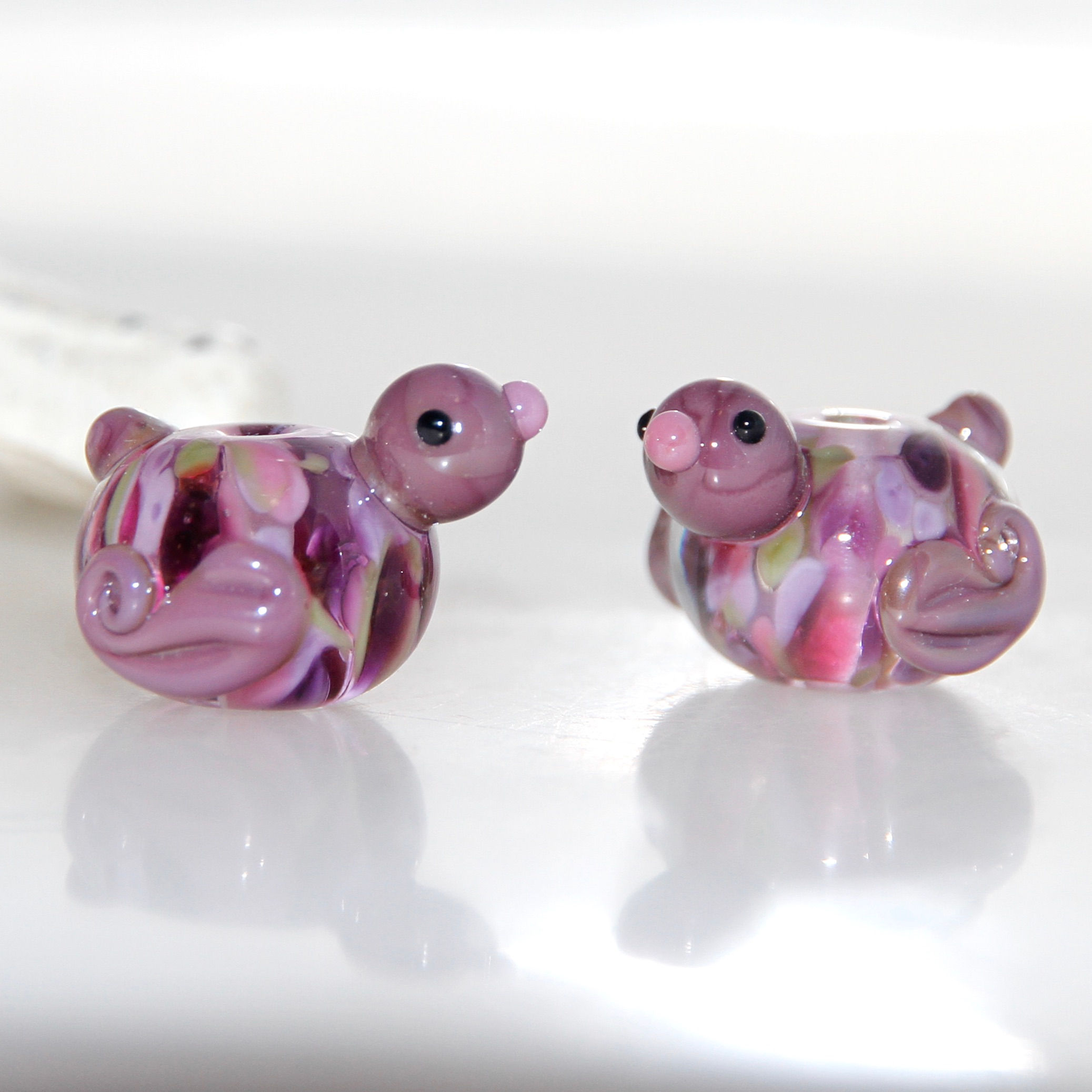 RESERVED Purple Speckled Birdie Handmade Lampwork Glass Bead Pair