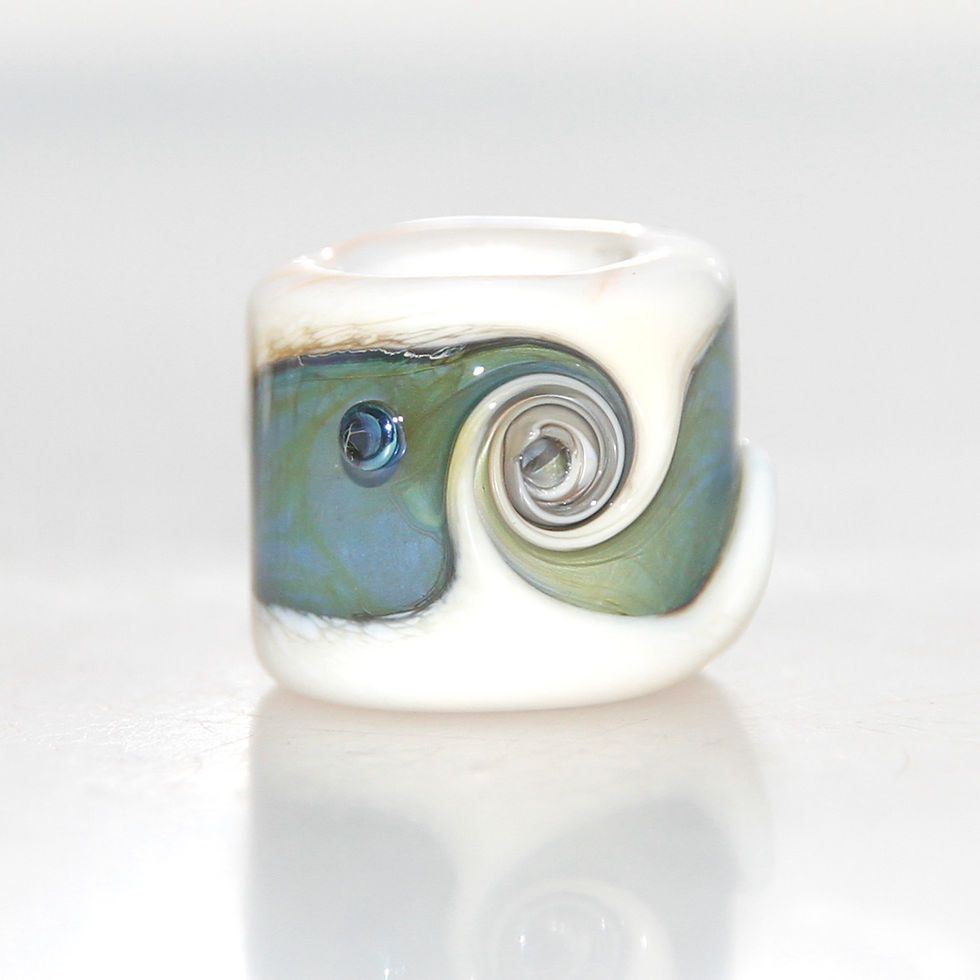 Thumbnail: Ivory and Swamp Swirl Glass Dreadlock Bead 8mm Hole