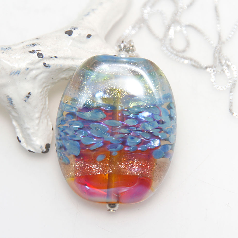 Thumbnail: Raspberry and Blue and Green Lustre Lampwork Glass Necklace