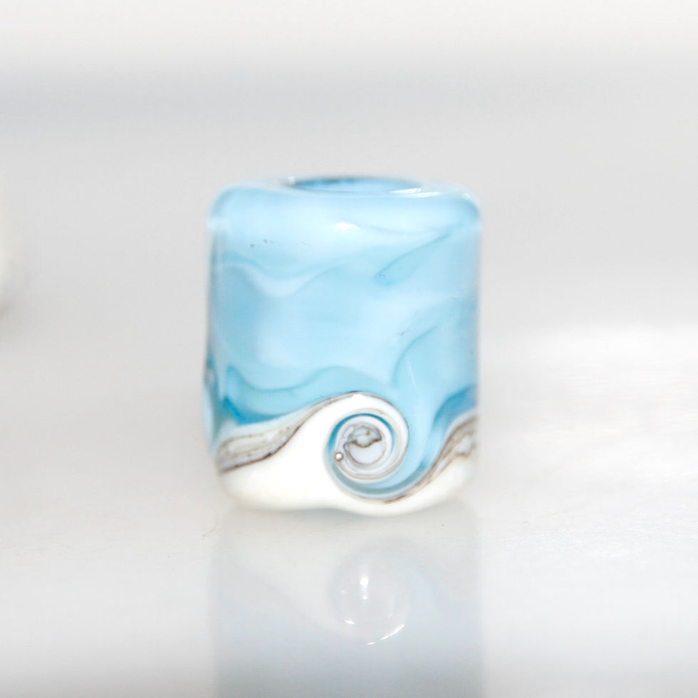 Thumbnail: Watery Blue Beach Wave Glass Dreadlock Bead 7mm Hole