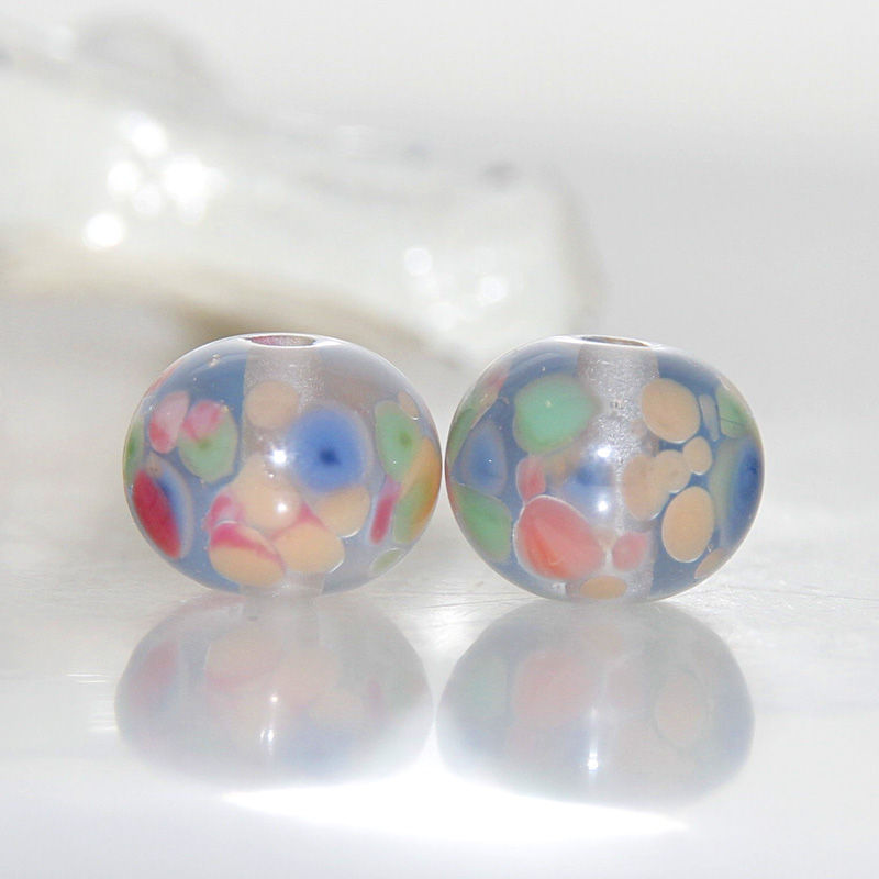 Faded Speckle Lampwork Glass Bead Pair