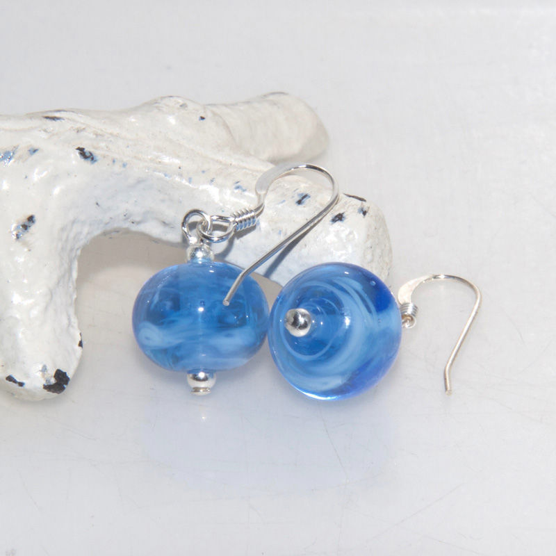Thumbnail: Sapphire Whispy Blue Glass Earrings