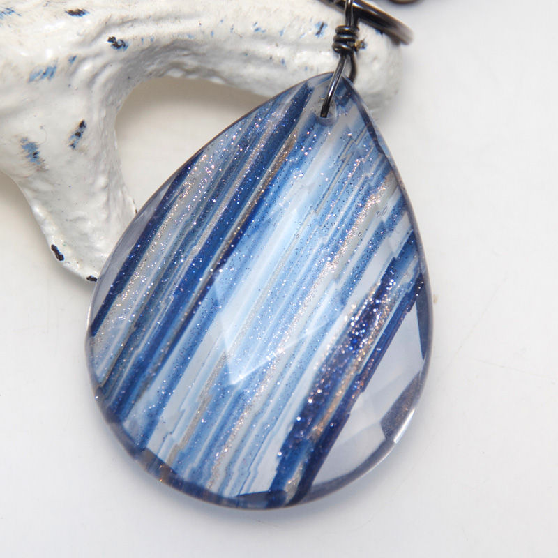 Thumbnail: Sparkly Blue and Goldstone Faceted Drop Necklace