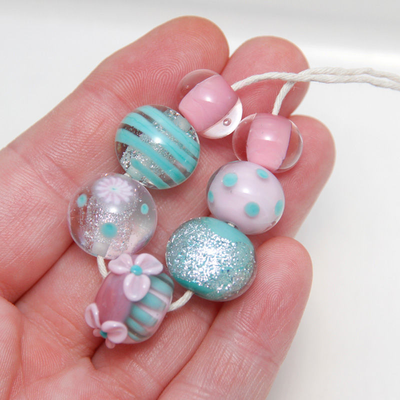 Thumbnail: Pretty Pink and Turquoise Lampwork Glass Bead Set