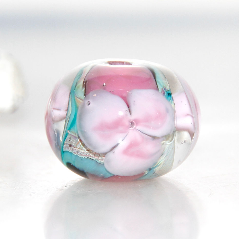Thumbnail: Pink Garden Encased Flowers Lampwork Glass Bead