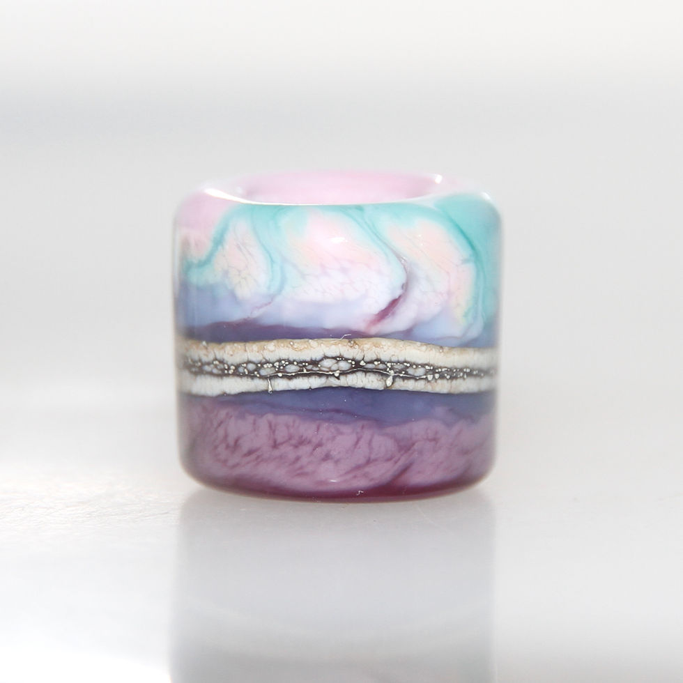Thumbnail: Pink Turquoise and Deep Grape Organic Glass Dreadlock Bead 8mm Hole