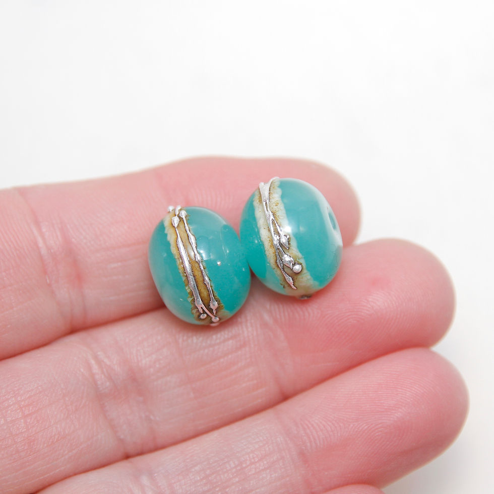 Thumbnail: Seafoam with Silver Wire Lampwork Glass Bead Pair