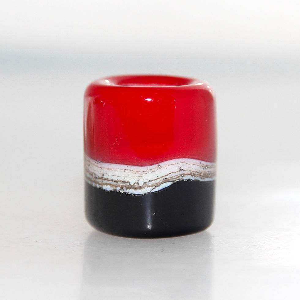 Thumbnail: Organic Striped Red and Black Glass Dreadlock Bead 7mm Hole