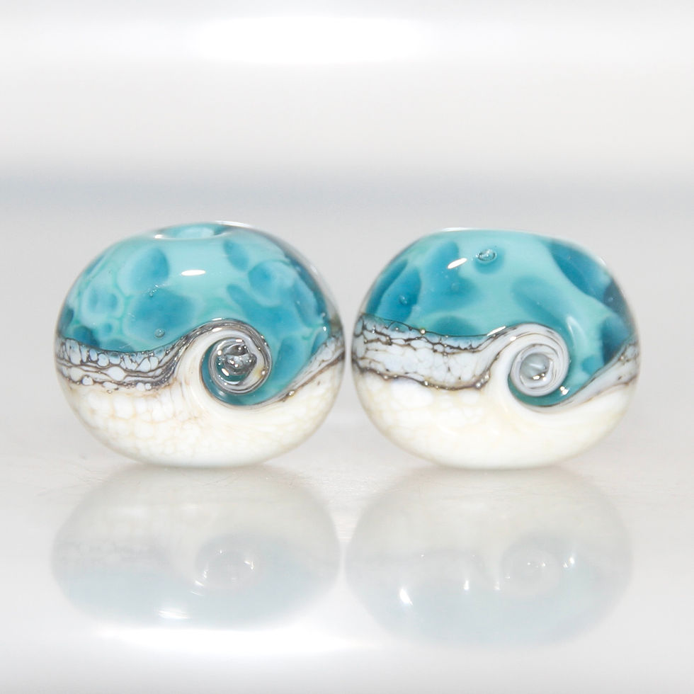 Thumbnail: Flat Water Blue Beach Wave Lampwork Glass Bead Pair