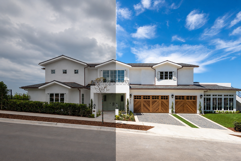 Before and after of a home in Pacific Beach demonstrating a gloomy real estate photo vs. a sunny photo.