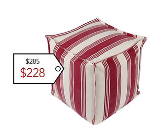 Red & Ivory Striped Pouf