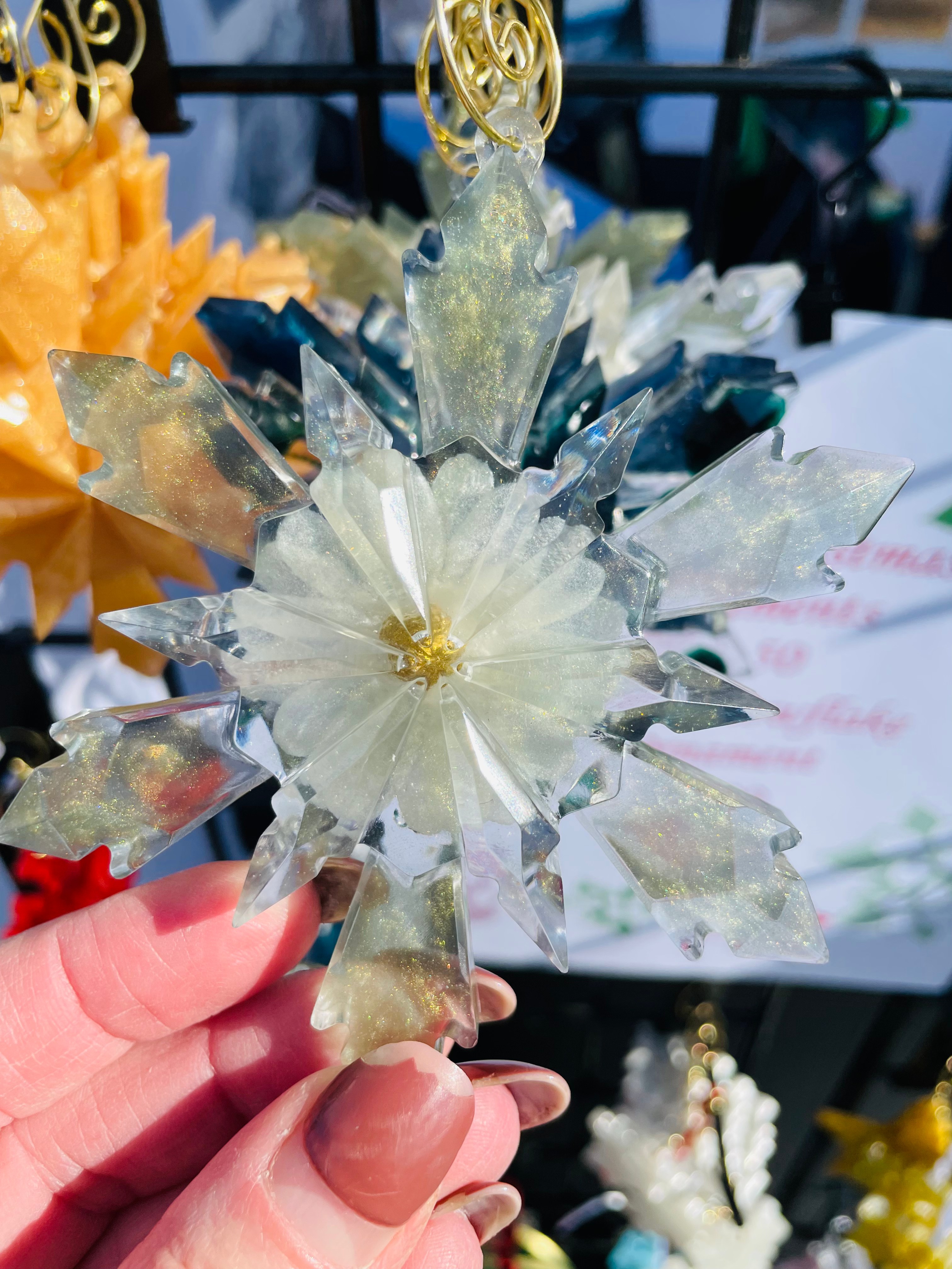 Christmas snowflake decoration light green with rose petals 