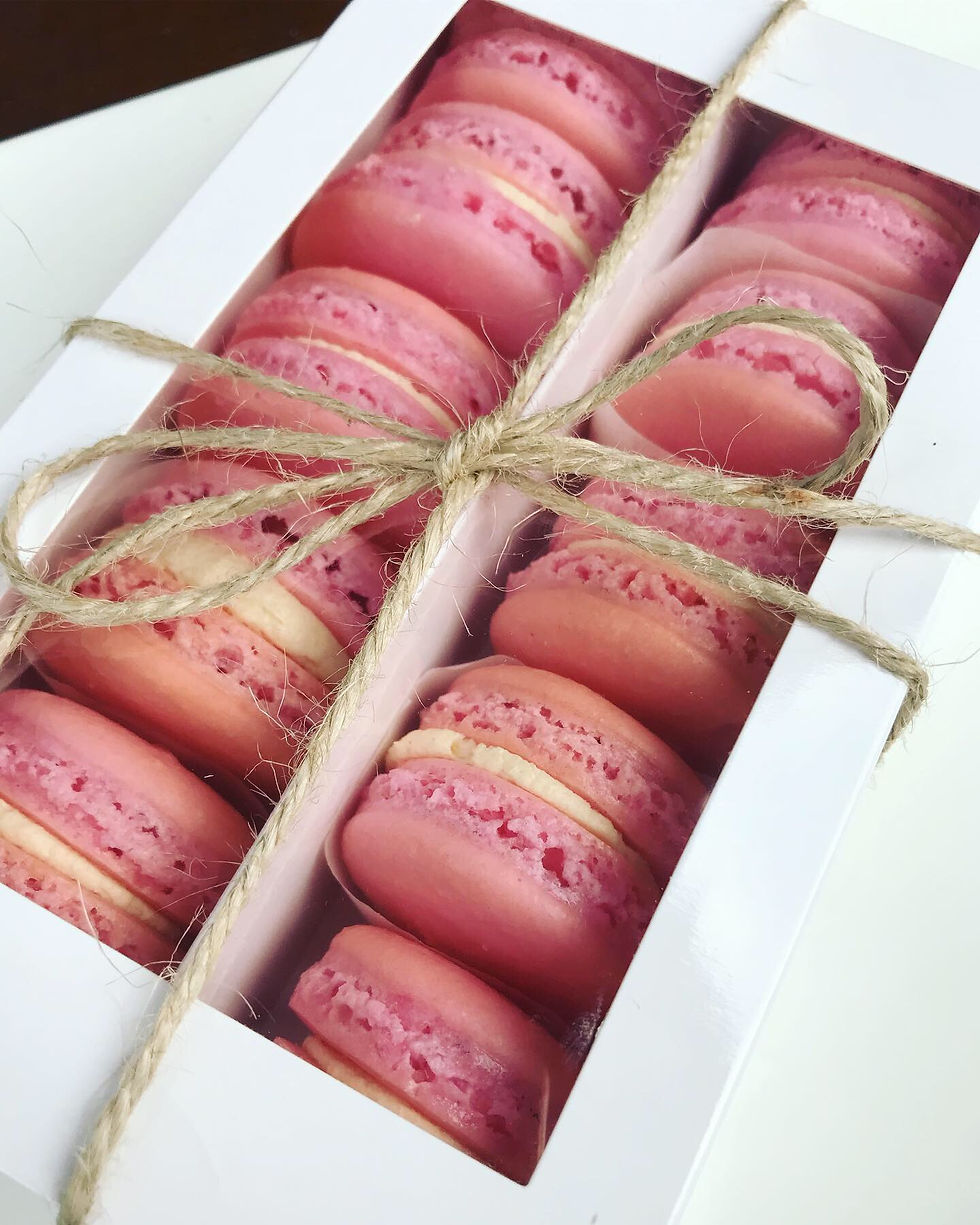 Blush pink macarons with a salted buttercream filling.