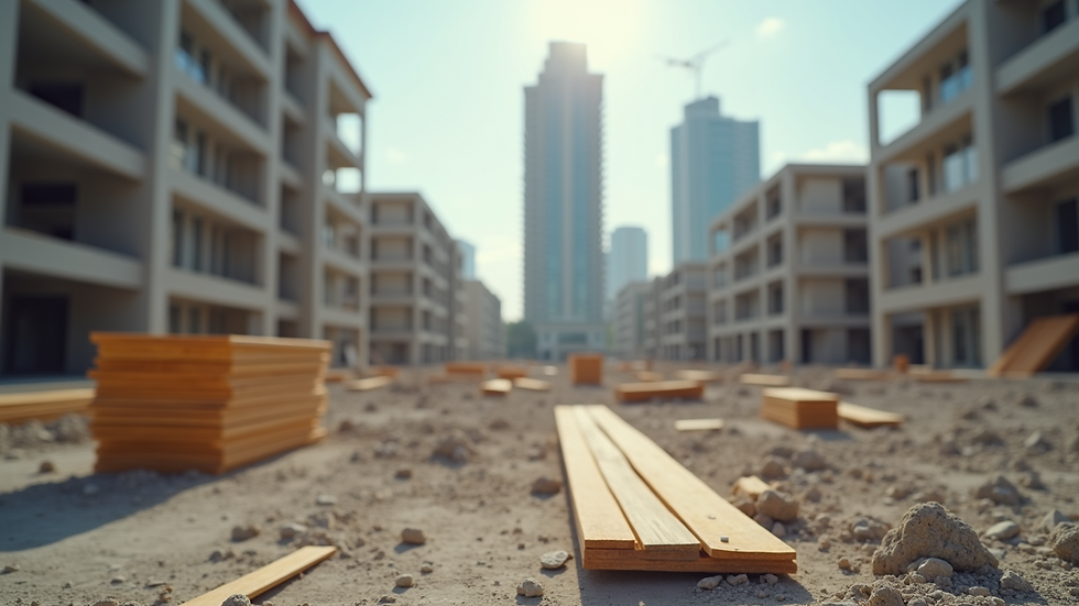 Eye-level view of a construction site with building materials