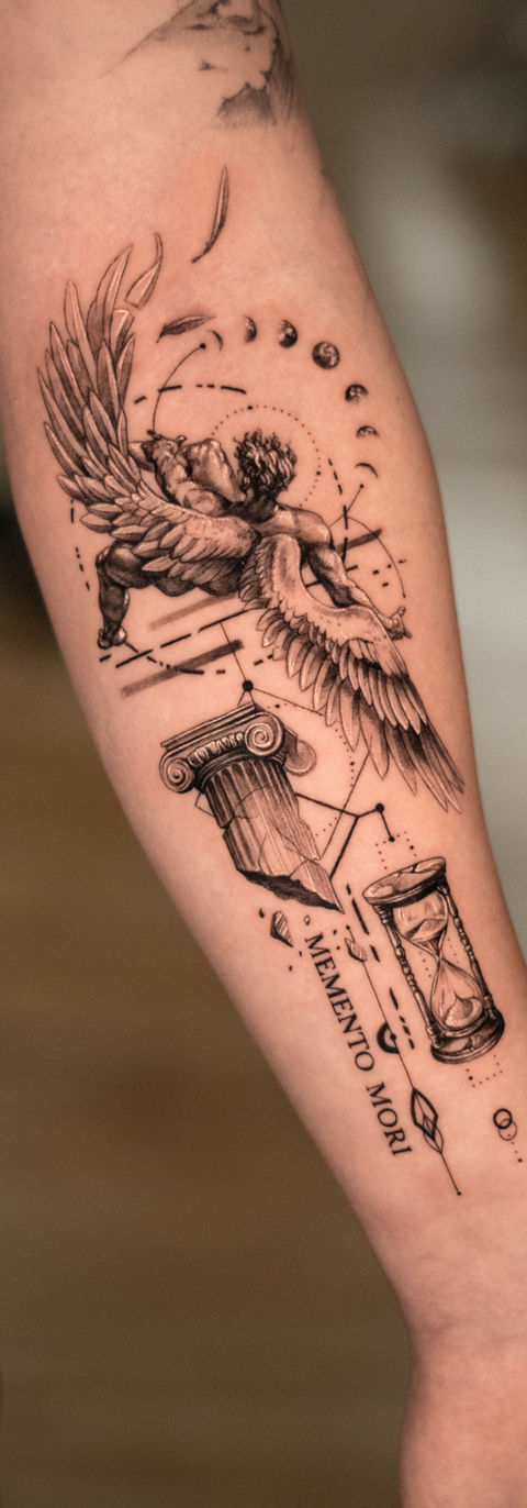 Icarus, Hourglass, Roman Colum, Tattoo, Fineline, Geometric, yptattoos, Toronto