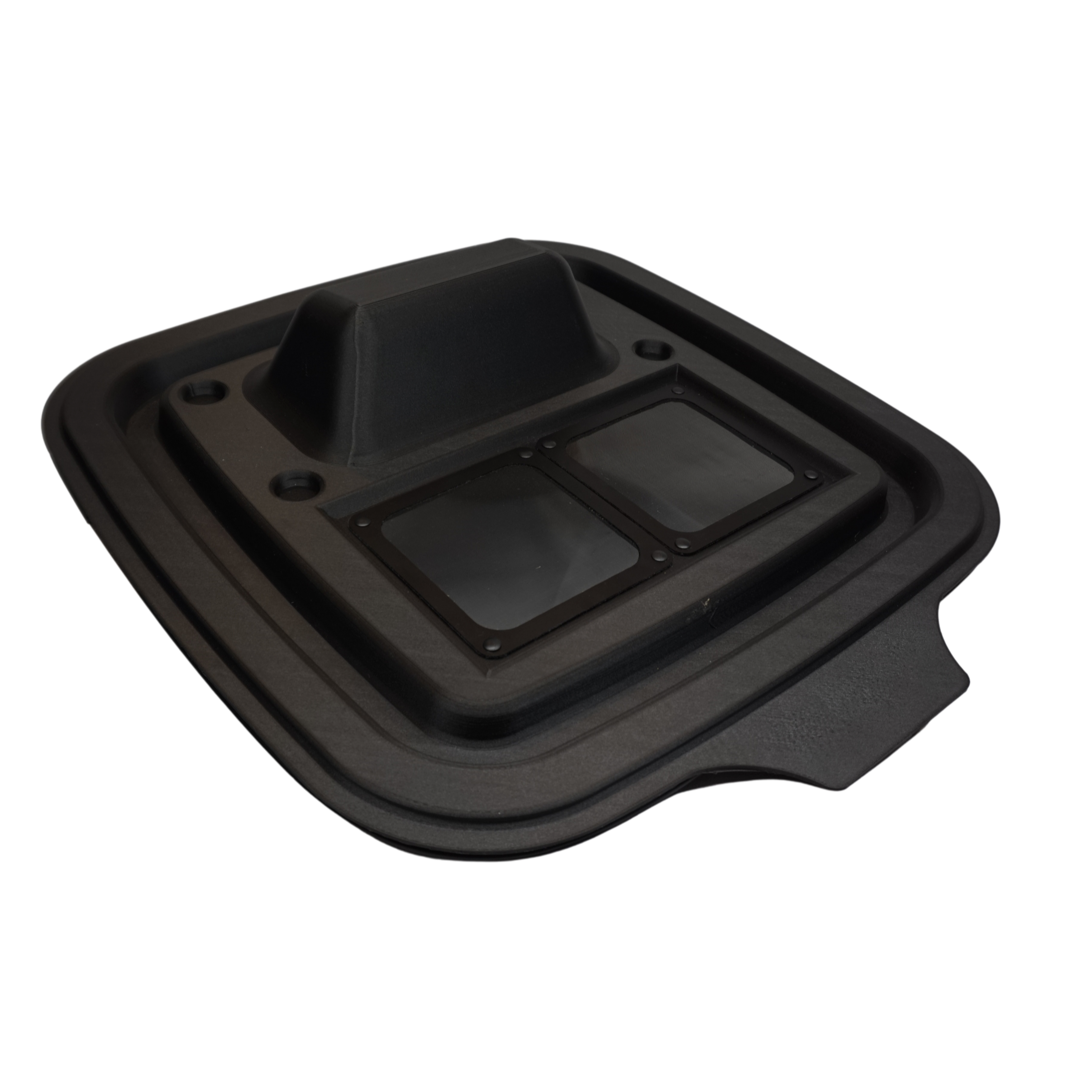 Madenfrei Fliegenschutz für Biotonne mit Belüftung, schwarzer Deckel mit Gittern.