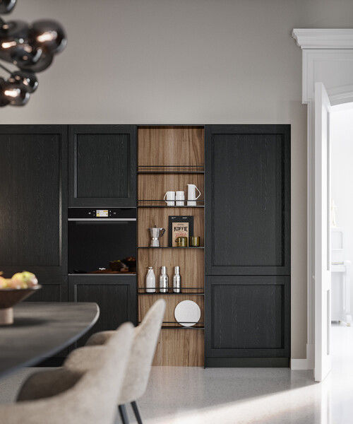 Cucina Onice su misura con anta a telaio massello e maniglia integrata
