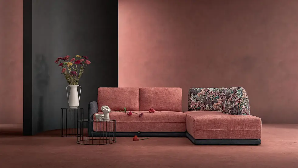 Divano letto Ginestra su misura in tessuto rosa terracotta