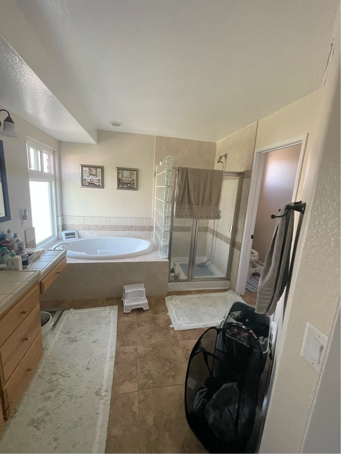 Before photo of a dated master bathroom prior to renovation in Oceanside